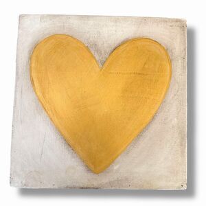 Valentines HEART Decor Whimsy Handmade Wood Home Decor Art Piece Signed Gold